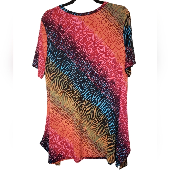 Jostar Womens Colorful Tunic T-shirt Round Neck Relaxed Fit Stretch Top Size XL - Picture 2 of 4